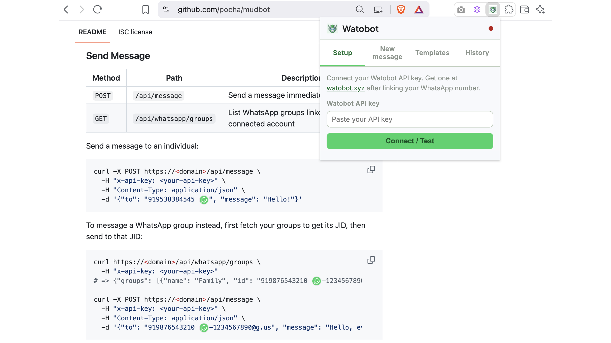 Watobot WhatsApp extension adding click-to-chat icons next to phone numbers